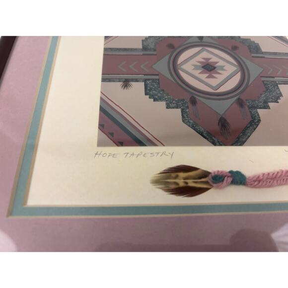 VTG Tori Garretson Mixed Media Hope Tapestry Southwest Wall Art- Signed Framed - Picture 3 of 12